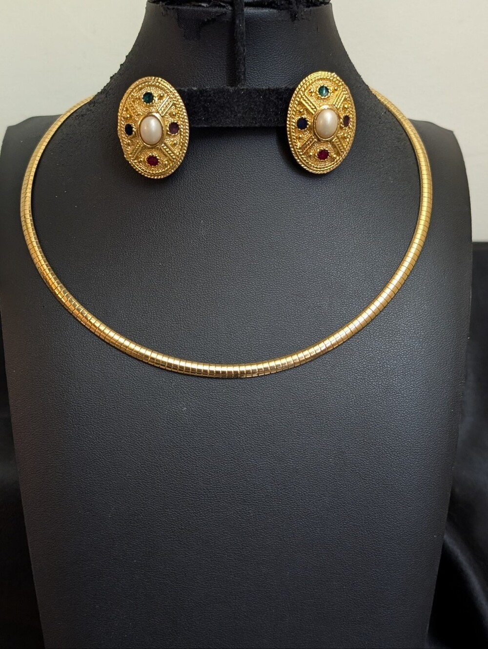 Vintage Avon Gold Omega Necklace w/Extension & Vintage Byzantine Earrings